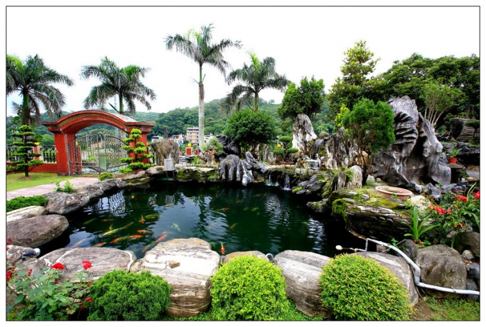 佳河錦鯉園美麗的造景池